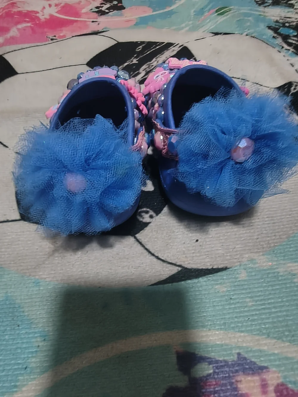Blue Kids Clog Shoes with Pink Decorations - Girl Gang Toddler Size 7-8